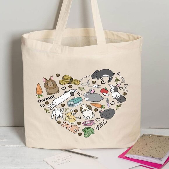 Bunny Canvas Tote Bag Funny Animal Lover Gift Eco-Friendly Reusable - Picture 4 of 6
